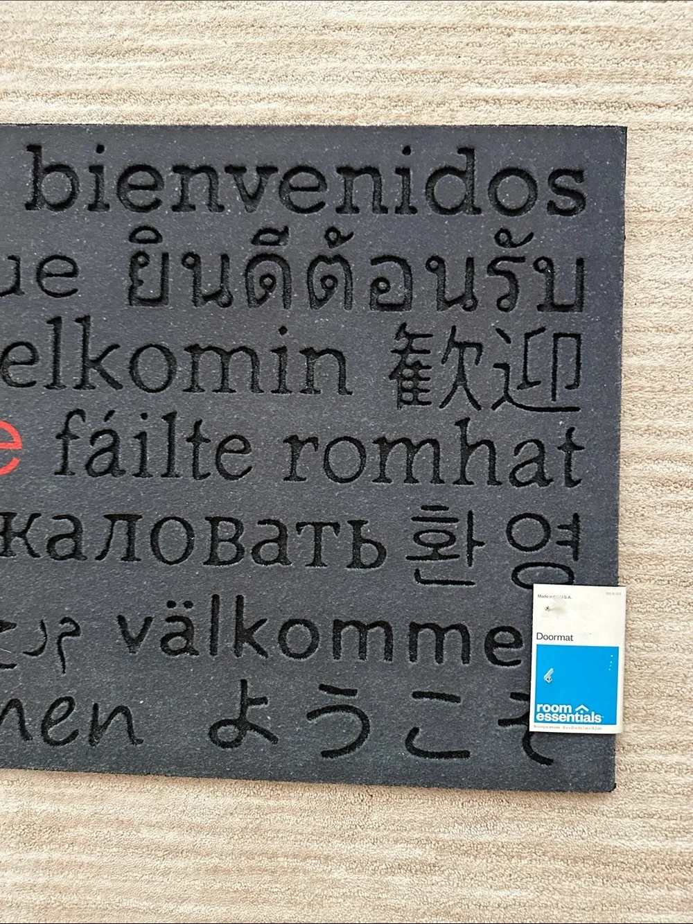 Room Essentials™ Multilingual Welcome Doormat - Black with Red Welcome 30” x 18”